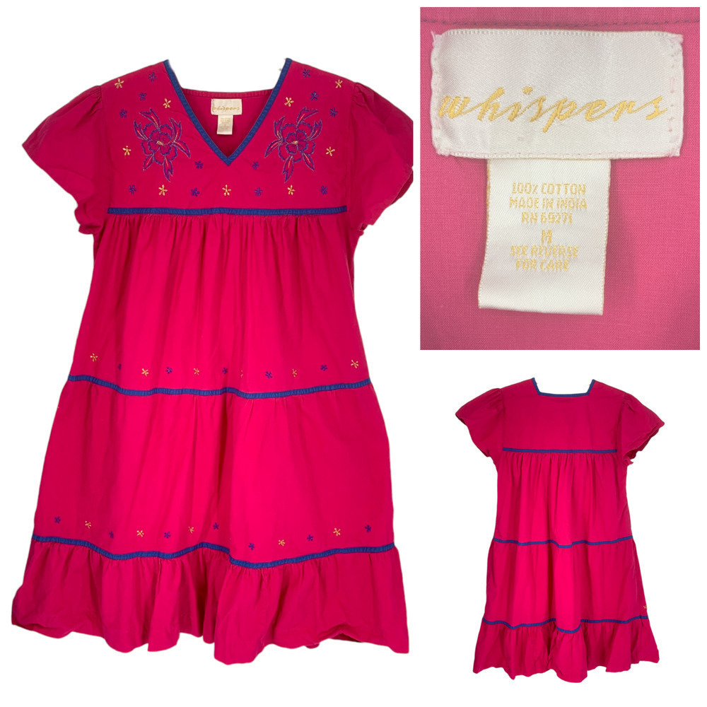 Vintage Whispers Sz M Magenta Pink Floral Embroidered Tiered House Patio Dress